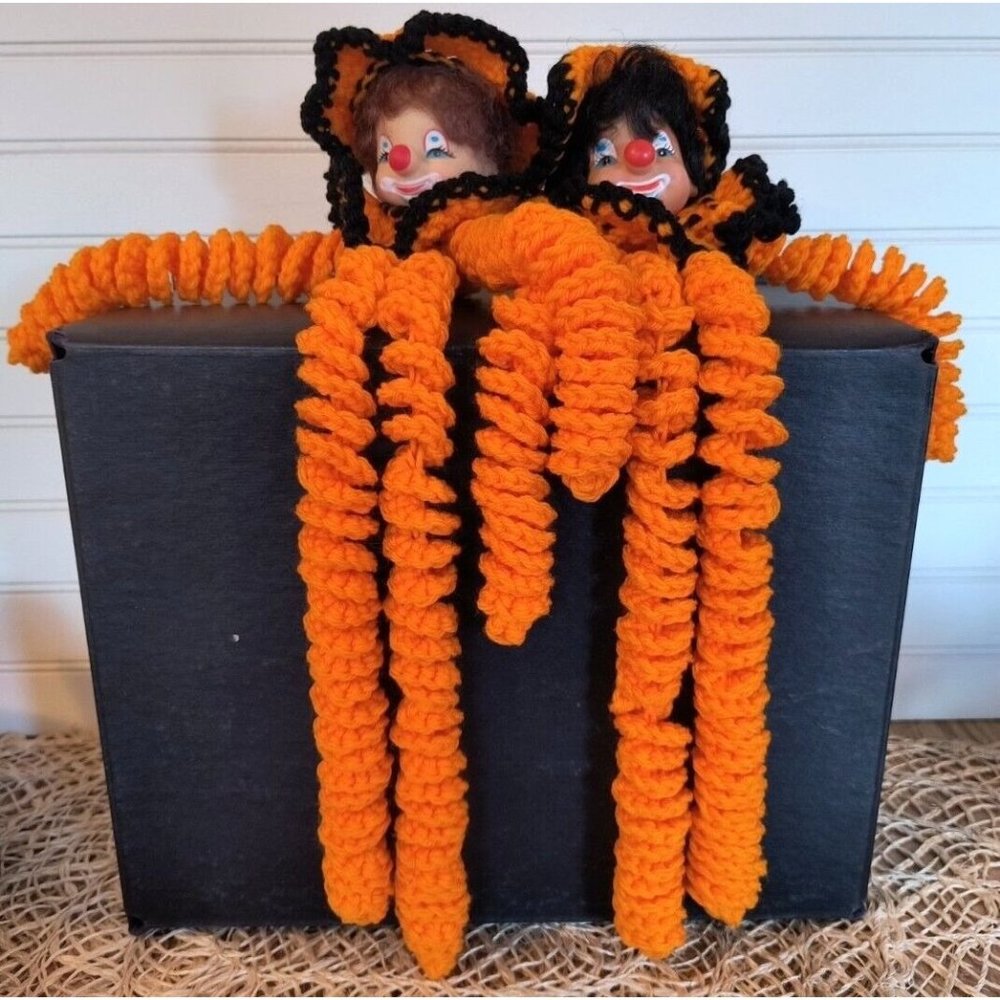Creepy Halloween Clown Couple w/ Crocheted Arms and Legs, Vintage, EUC